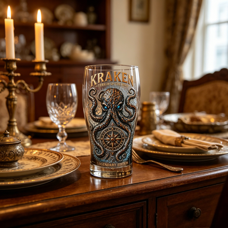 Vintage Collectible Glassware - Retro Kraken Octopus Compass Glass Mug,