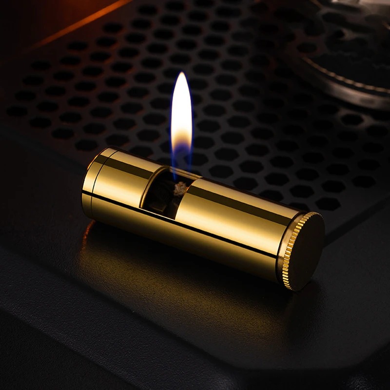 Vintage Collectible Lighters - Vintage Pure Brass Cylinder Oil Lighter