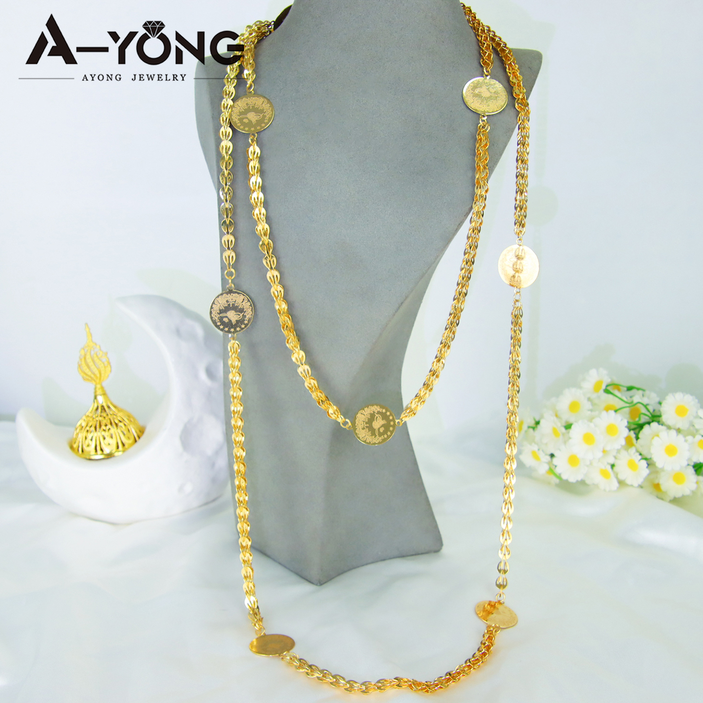 Vintage Collectible Coins - Dubai Bride Wedding Jewelry Long Necklace