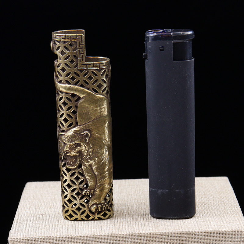 Vintage Collectible Lighters - Vintage Brass Tiger Lighter Accessory Shell