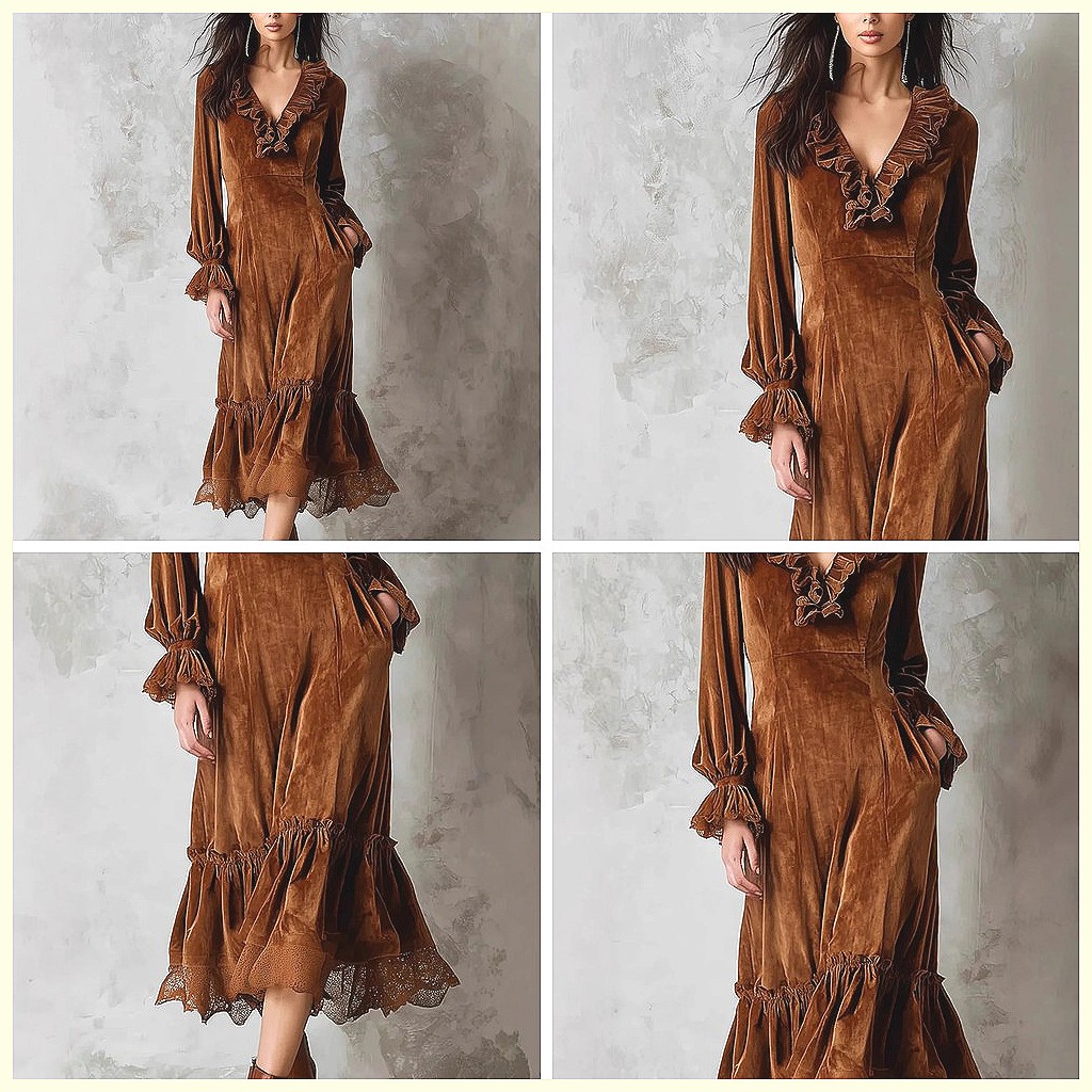 Vintage Velvet Maxi Dress V-Ne - Vintage Necklace reseña y precio