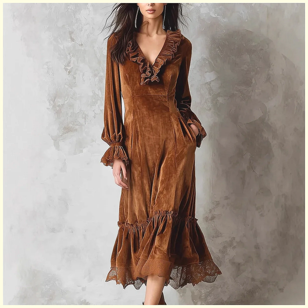 Vintage Velvet Maxi Dress V-Ne - Vintage Necklace reseña y precio