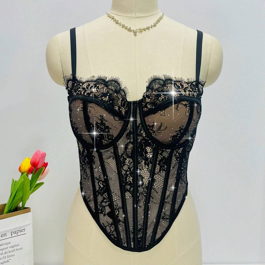 White Lace Rhinestone Corset T - Vintage Necklace reseña y precio