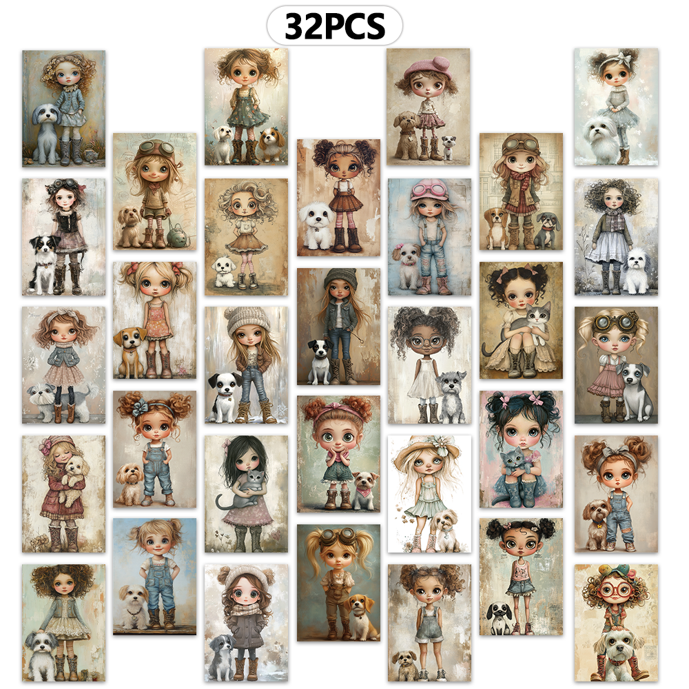 32pcs Vintage Cute Doll Postca - Vintage Collectible And Vintage Dolls reseña y precio